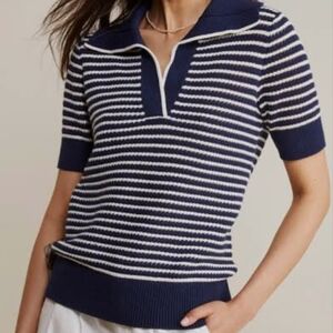 Vineyard Vines Navy and White Striped Knit Polo New Without Tags.